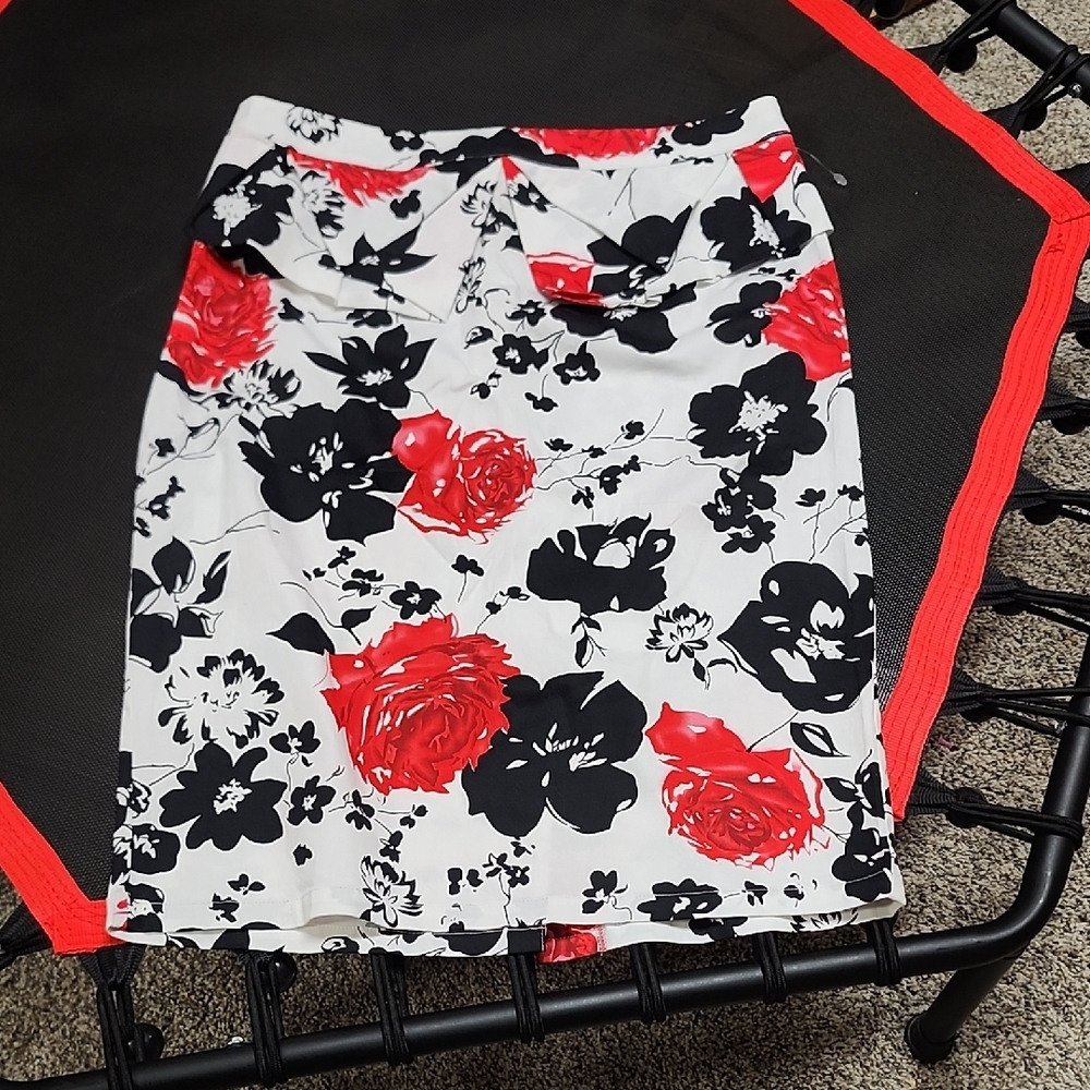 Grace Karin Floral Skirt Size XL Red And Black Flowers. #6
